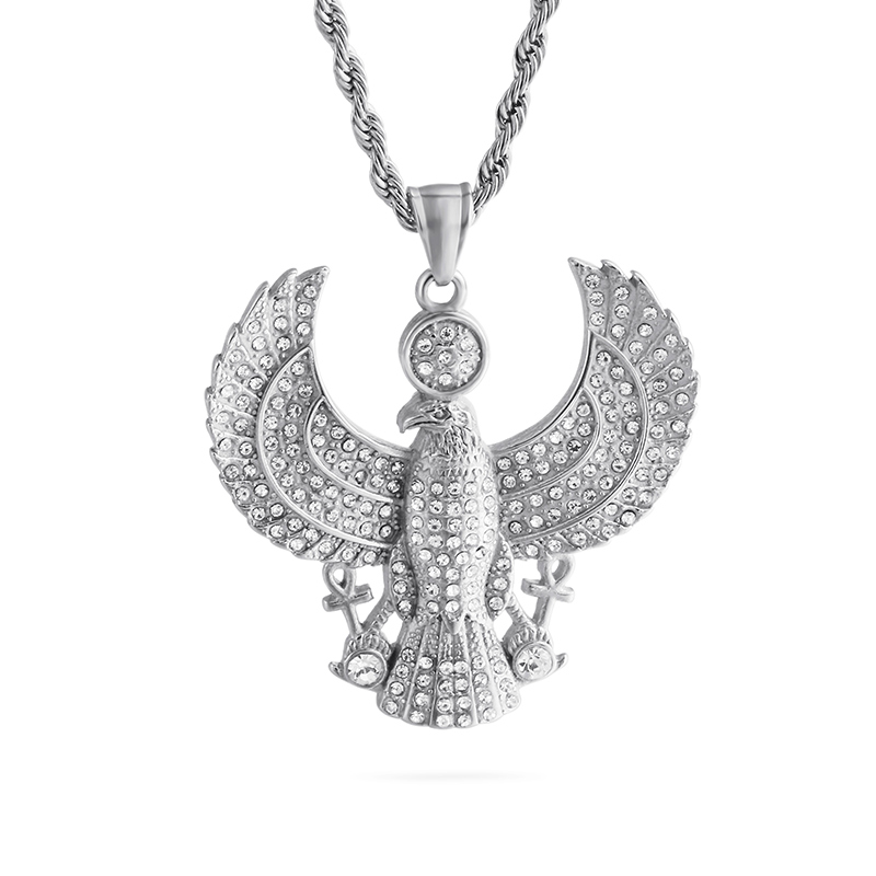 Full Rhinestone Inlay Eagle Pendants Necklace New Men Hip Hop 316L Stainless Steel 18K Gold Plated Jewelry