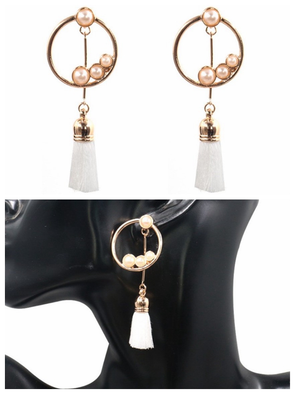 Long fringed earrings round with pearl diamond accessories female dress cocktail wedding earrings