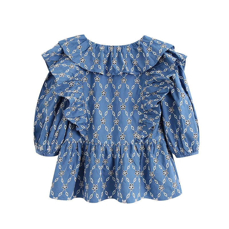 2020 summer casual floral embroidery blue blouse tops female fashion v-neck hollow out ruffles sleeve shirts femme
2020 summer casual floral embroidery blue blouse tops female fashion v-neck hollow out ruffles sleeve shirts femme