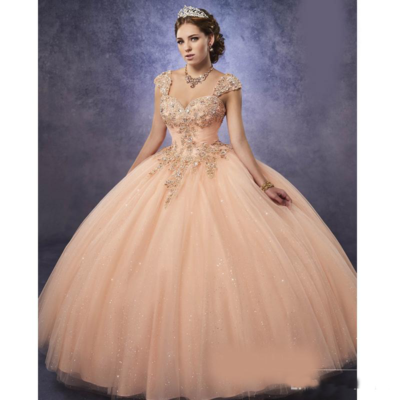 Sparkling Tulle Quinceanera Dresses 2018 Detachable Straps and Basque Waist Peach Sweet 16 Dress Lace Up Back Pageant Party Gowns, Red