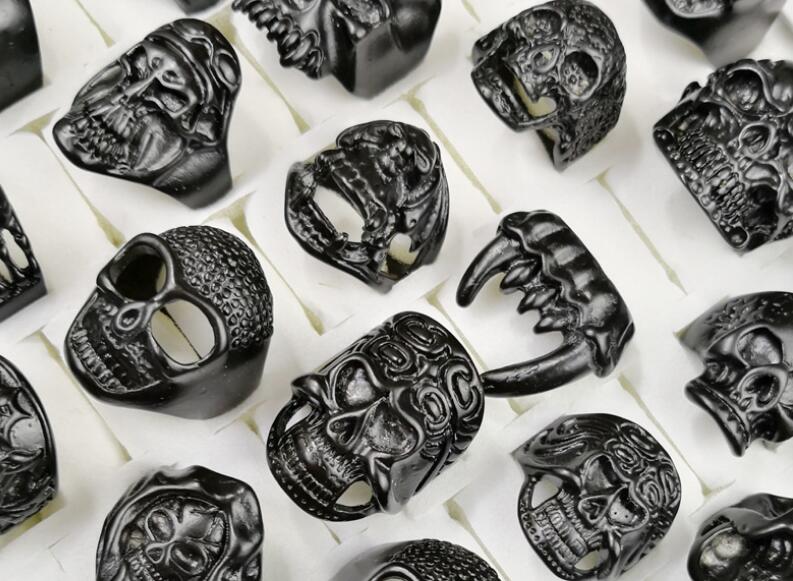 Promotion price Mixed style Mixed size Gothic Skull Rings Men's Black Skull Ring Punk Rings For Men s Fashion Jewelry in Bulk