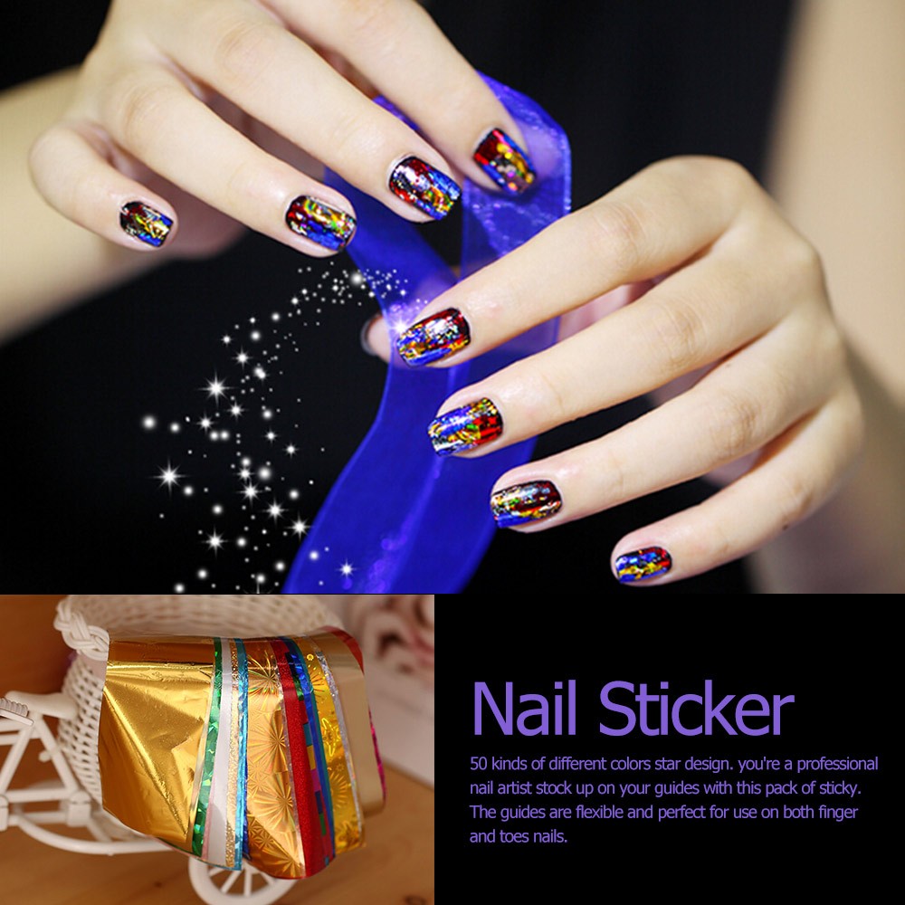 3D Nail Art Foils Laser Shinning Water Transfer Sticker Star Stickers Manicure Decals DIY Tips Polish Decorations for Christmas 50Colors