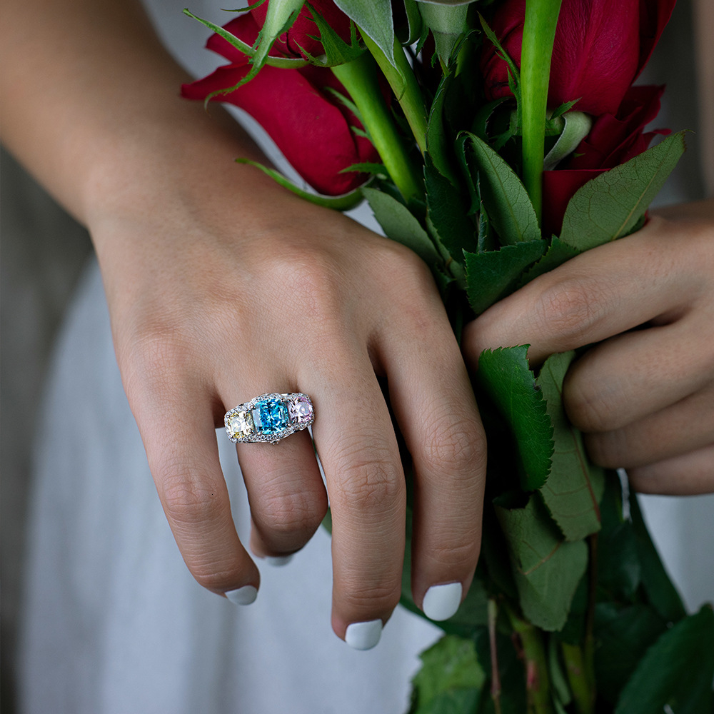 OneRain Vintage 100% 925 Sterling Silver Aquamarine Sapphire Citrine Diamonds Gemstone Wedding Engagement Women Men Ring Jewelry CJ191205
