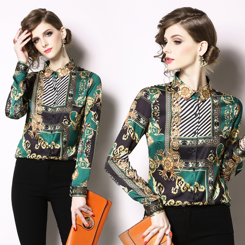 Luxury Baroque Print Black Blouses Women Runway Paisley Ladies Lantern Sleeve Lapel Neck Button Front Shirt Plus Size Office Designer Tops, Customize
Luxury Baroque Print Black Blouses Women Runway Paisley Ladies Lantern Sleeve Lapel Neck Button Front Shirt Plus Size Office Designer Tops, Customize