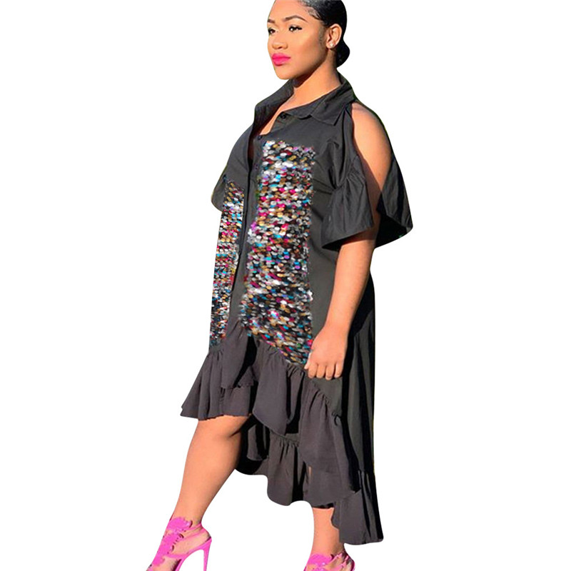 Women Summer Dress 2020 Casual Petal Sleeve Short Sleeve Ruffles Patchwork A-Line With Sequins Long Summer Women Dress, Black
Women Summer Dress 2020 Casual Petal Sleeve Short Sleeve Ruffles Patchwork A-Line With Sequins Long Summer Women Dress, Black