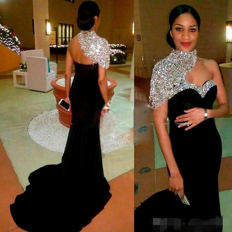 Luxury Beaded Black Evening Dresses Mermaid High Neck Sweep Train Sparkly Bling Bling Custom Made Prom Gown Formal Occasion Wear, Khaki
Luxury Beaded Black Evening Dresses Mermaid High Neck Sweep Train Sparkly Bling Bling Custom Made Prom Gown Formal Occasion Wear, Khaki