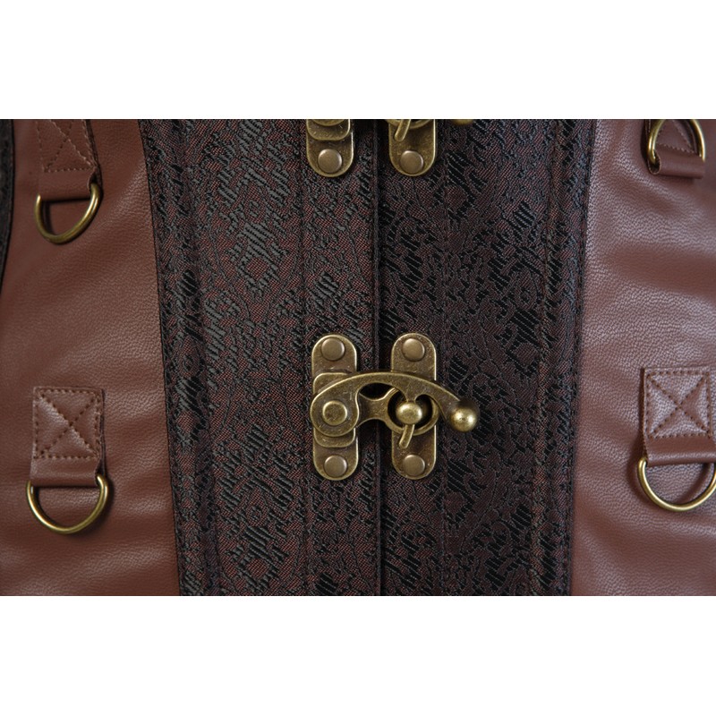 4pcs Set Women Medieval Steampunk Gothic Jacquard Overbust Corset Top with Bolero Jacket PU Leather Belt and Thong Costume S-6XL Plus Size