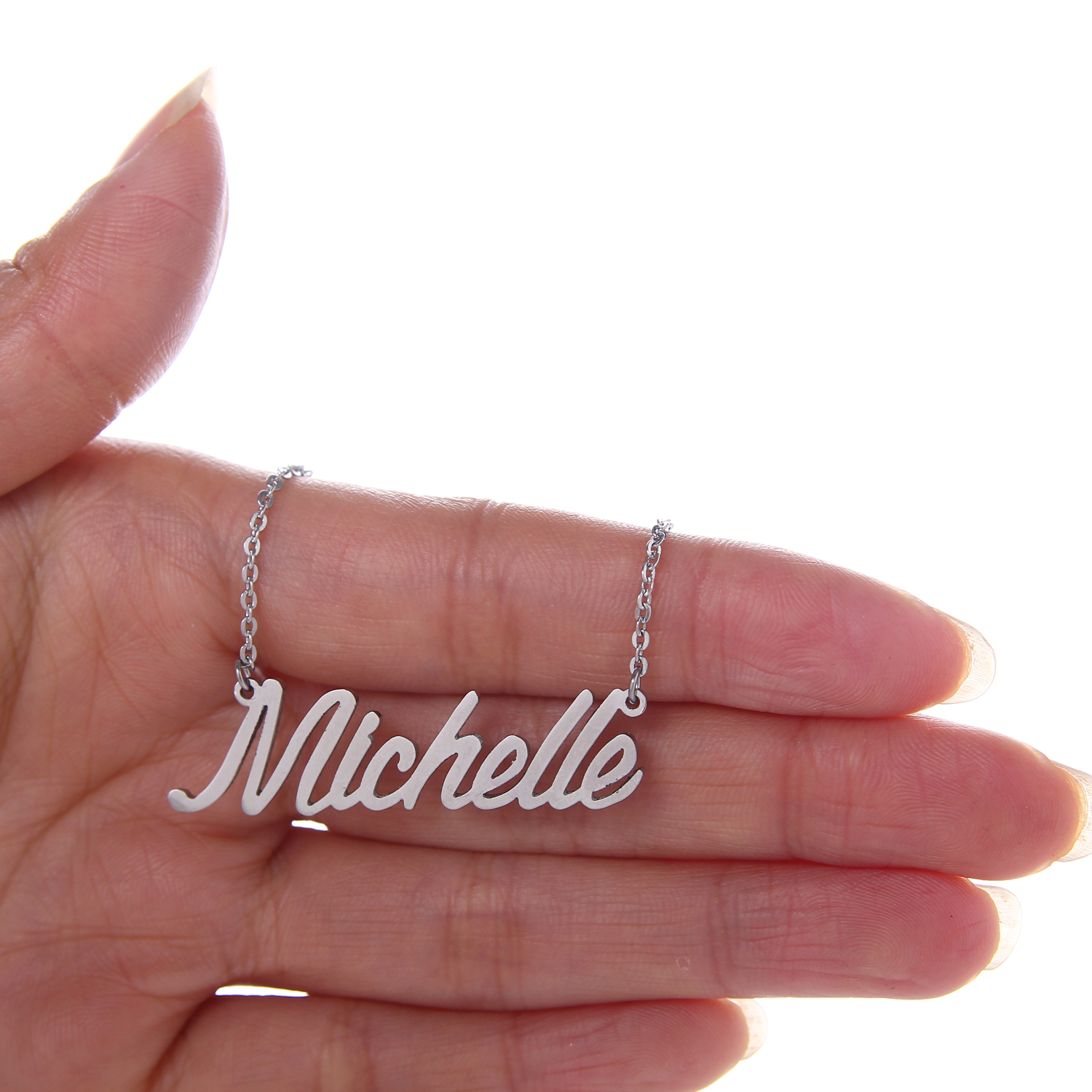 Dainty Michelle Nameplate Stainless Steel Name Necklace and Bracelet Jewelry Set for Women Gold Choker Chain Pendant Nameplate Gift