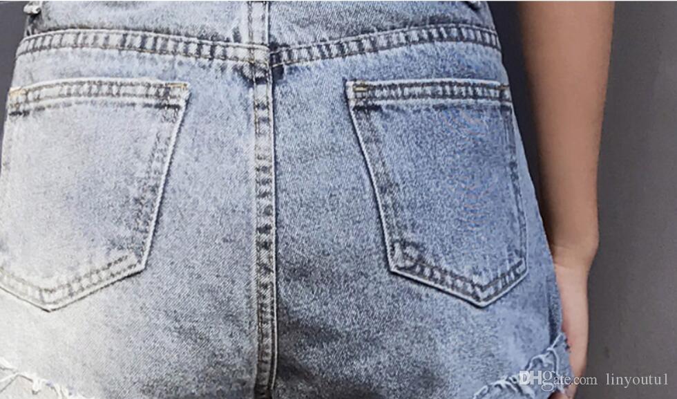 2020 European and American BF summer wind female blue high waist denim shorts women worn loose burr hole jeans shorts