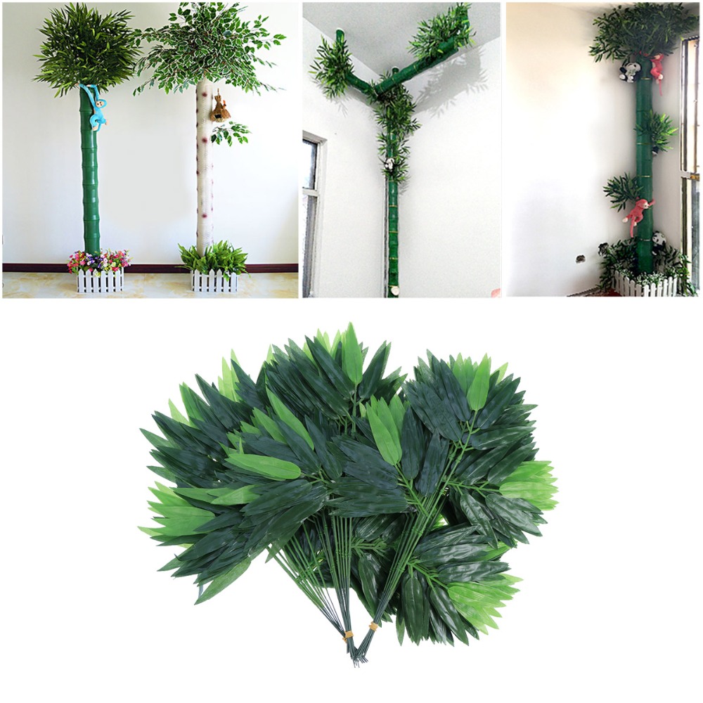 50 pcs Artificial Green Bamboo Leaves Fake Green Plants Greenery Leaves for Home el Office Wedding Decoration8437527