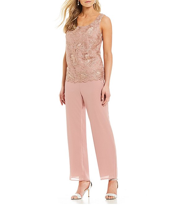 Light Pink Mother Of The Bride Pant Suit Chiffon Long Sleeve Lace Appliqued 3 Piece Chic Plus Size Mother Of The Bride Dresses Custom Made