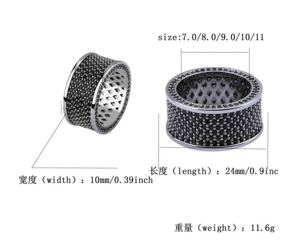 iced out Black zircon ring for men women luxury designer bling diamond flash ring gold silver copper zircon couple lover ring jewe