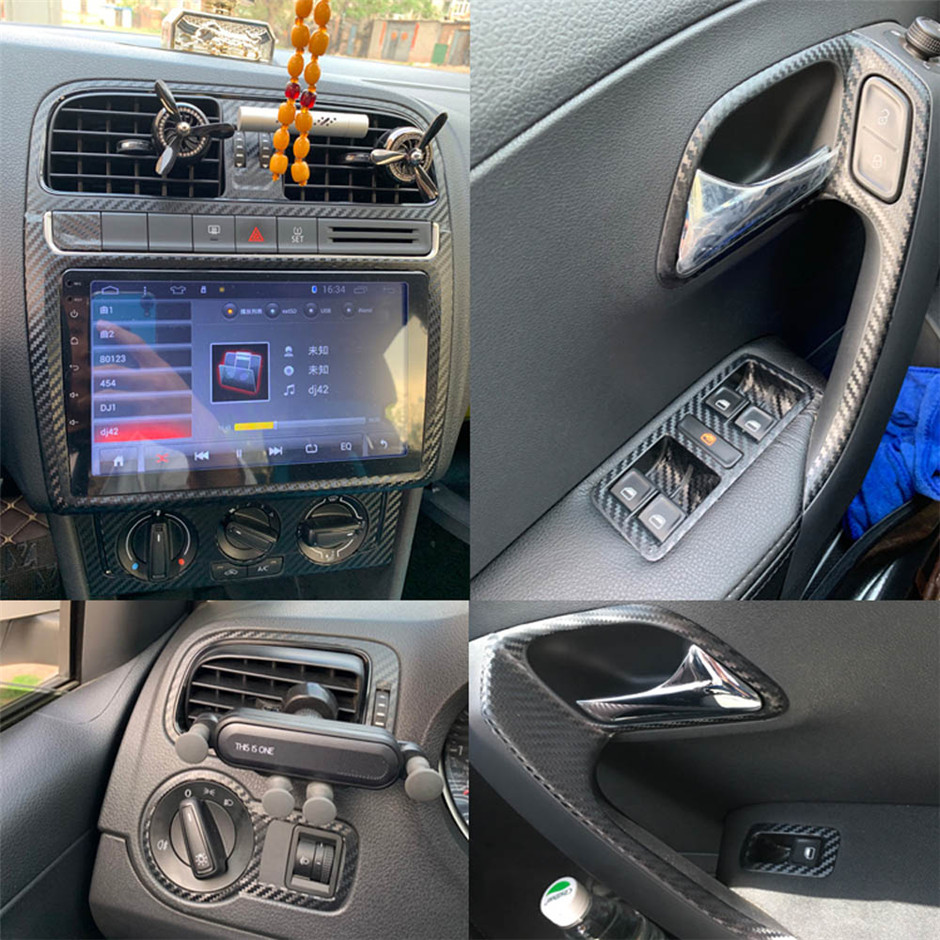 For Volkswagen VW POLO MK5 2011-2018 Interior Central Control Panel Door Handle Carbon Fiber Stickers Decals Car styling Accessorie