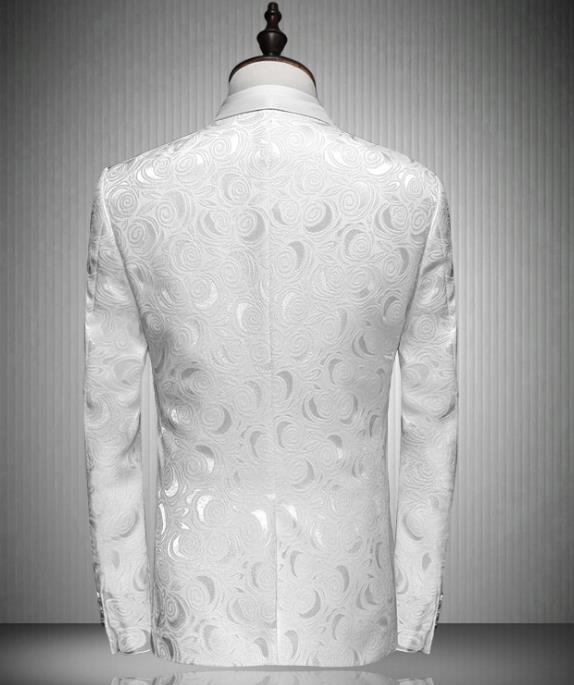 White Groom Tuxedos 2019 Jacquard Wedding Pants Coat Design Best Man Blazer Men Suits Prom Party Dress Suit Custom (Jacket+Pants)