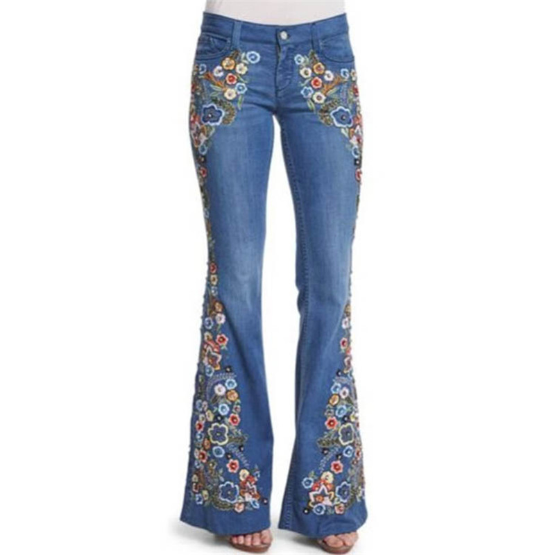 4XL Women Flower Embroidery Flare Jeans Elegant Plus Size Pants Denim Pants Female Casual Long Trousers, Dark blue
4XL Women Flower Embroidery Flare Jeans Elegant Plus Size Pants Denim Pants Female Casual Long Trousers, Dark blue