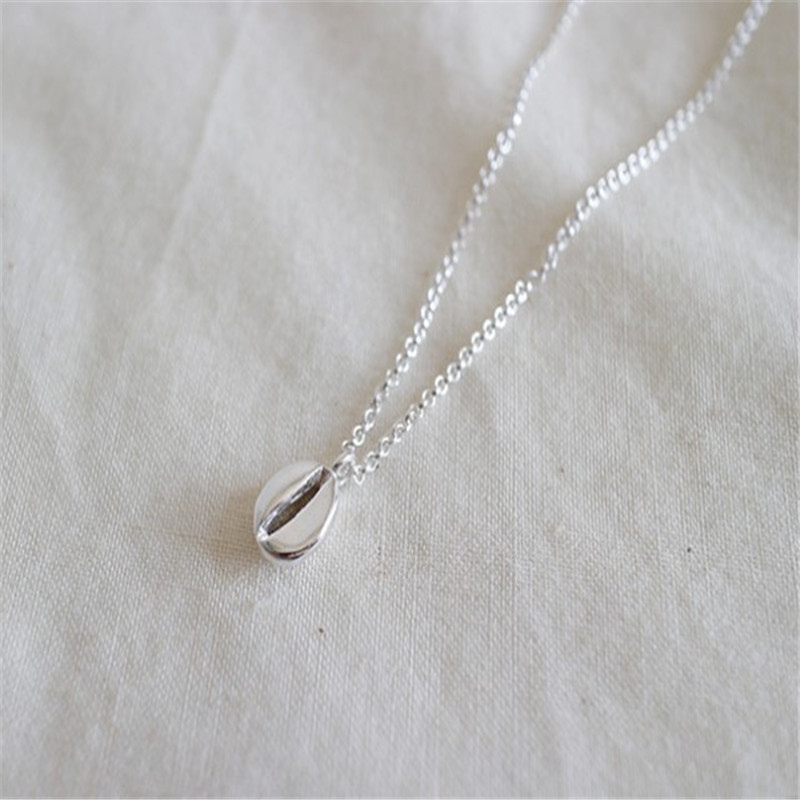 Authentic 925 Sterling Silver Small Geometric Coffe Beans Pendant Necklace For Women Students Silver Tiny Pendants Choker Necklaces