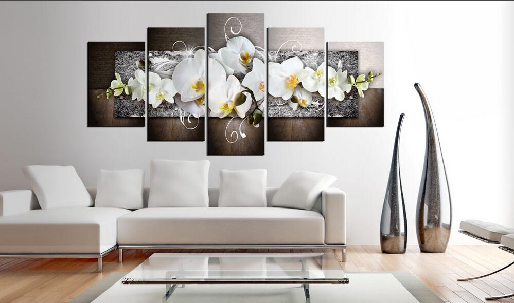 Modern Prints Orchid Flowers Oil Painting on Canvas Art Flowers Wall Pictures for Living Room and Bedroom (No Frame)