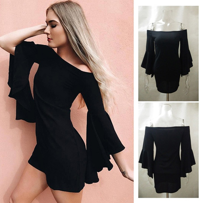 Women Dresses Elegant Flare Trumpet Sleeve Sexy Off Shoulder Fashion Slim Mini Party Dress Club Wear Sheath Dress Vestidos, Black
Women Dresses Elegant Flare Trumpet Sleeve Sexy Off Shoulder Fashion Slim Mini Party Dress Club Wear Sheath Dress Vestidos, Black