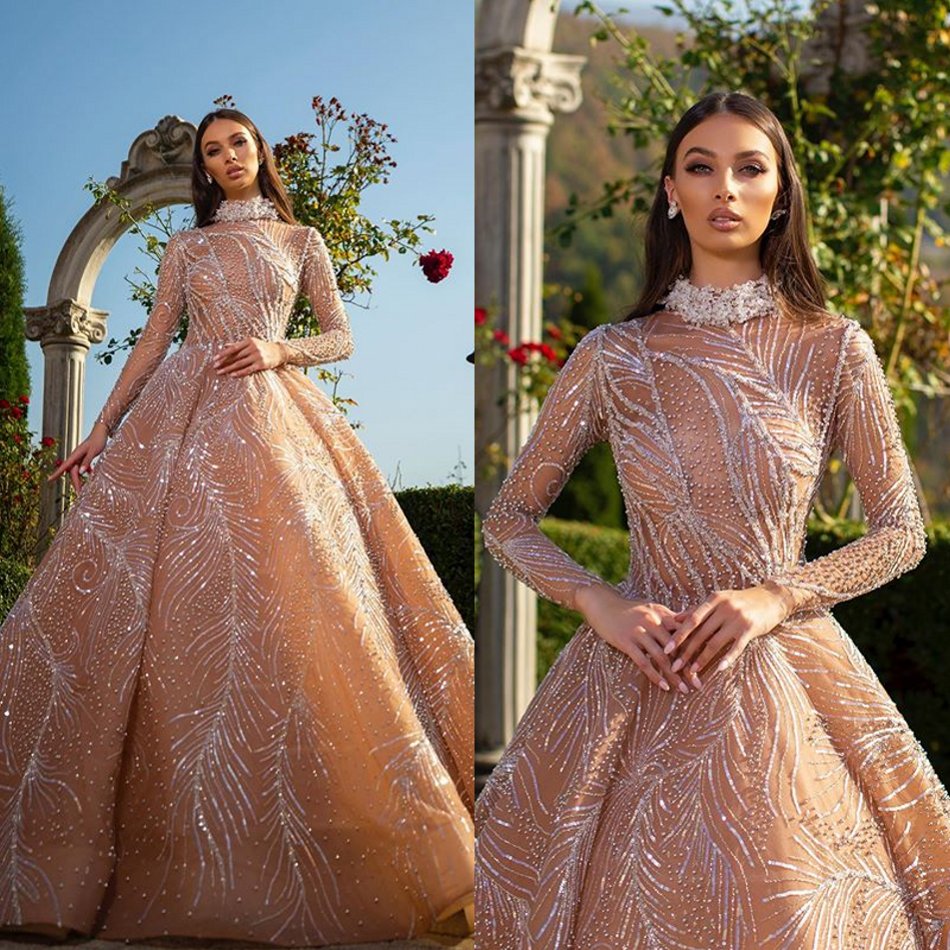 2020 Stunning Evening Dresses High Neck Beaded Sequins Long Sleeves Prom Dress Ruffle Floor Length Custom Made Formal Party Gown, Khaki
2020 Stunning Evening Dresses High Neck Beaded Sequins Long Sleeves Prom Dress Ruffle Floor Length Custom Made Formal Party Gown, Khaki