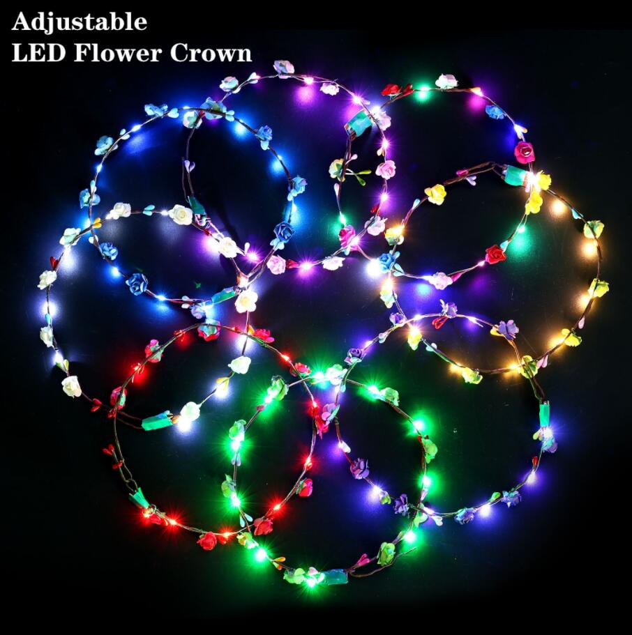 

Flashing LED Hairbands strings Glow Flower Crown Headbands Light Party Hair Garland Luminous WreathBridal Headdress Hawaii Decorations