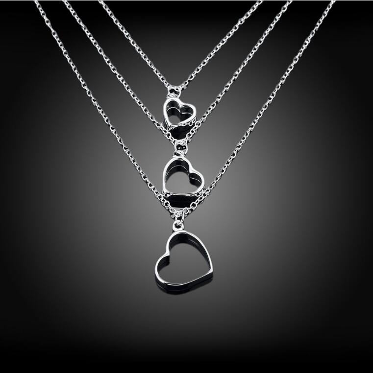 Hot sale Three-wire three heart necklace sterling silver plate necklace STSN038,fashion 925 silver necklace factory sale christmas gift
