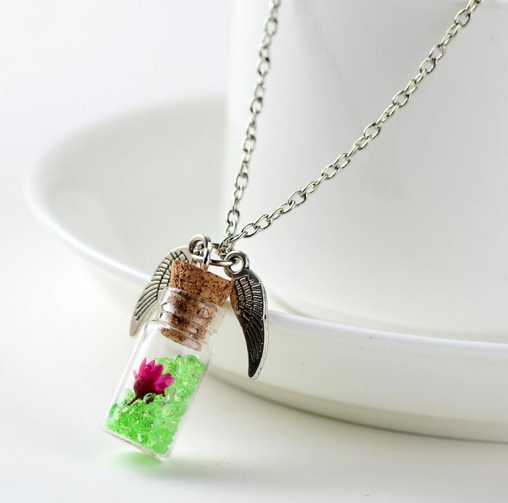 Original handmade DIY female alloy wings wishing bottle pendant jewelry wholesale DJN284 mix order Pendant Necklaces jewelry