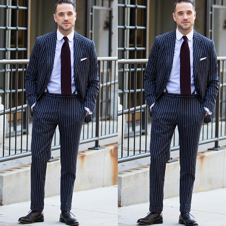 New Black And White Stripe Wedding Tuxedos Slim Fit One Button Groom Pants Suits Peaked Lapel 2 Pieces Mens Blazer