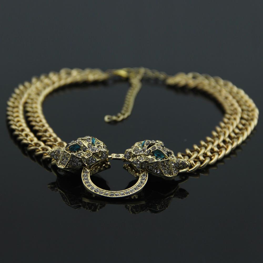 New Fashion personalized Hip Hop Bling Leopard Head Womens Gold Cuban Link Choker Necklace Rapper Jewelry Christmas Gifts for Women Guys