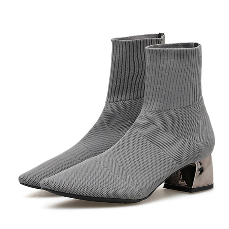 Autumn Winter Knitted Stretch Fabric Socks Women Boots Low heel Short Boots Gray PointedToe Women Ankle Boots, Black
Autumn Winter Knitted Stretch Fabric Socks Women Boots Low heel Short Boots Gray PointedToe Women Ankle Boots, Black