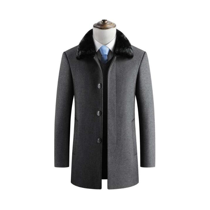Men's Wool & Blends Mens Woolen Coat Fleece Thick Jackets Winter Jacket Men Warm Coats Business Clothing Windbreaker With Detachable Fur Col