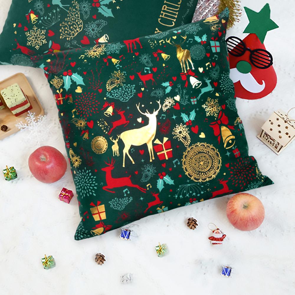 Christmas Green Cotton Hot Stamping Pillowcase Christmas Decoration for Home Party Decor Kerst