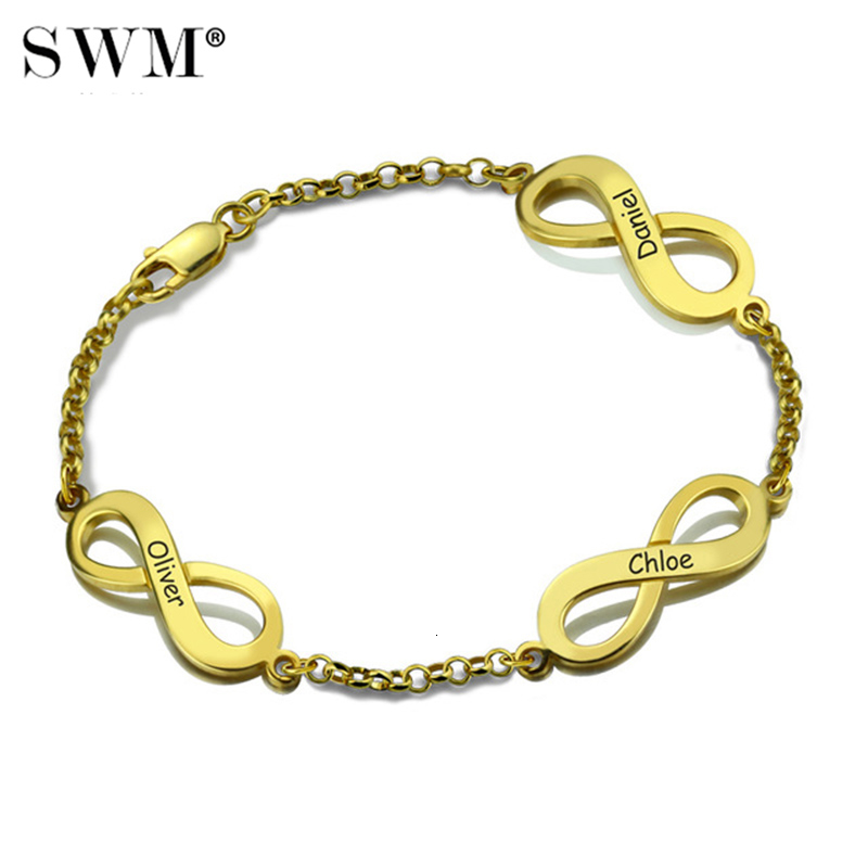 Women's Infinity Pendant Bracelet Custom Name Letter Bracelets Handmade 925 Sterling Silver Jewelry With Kids Names Mom Pulseras MX191018