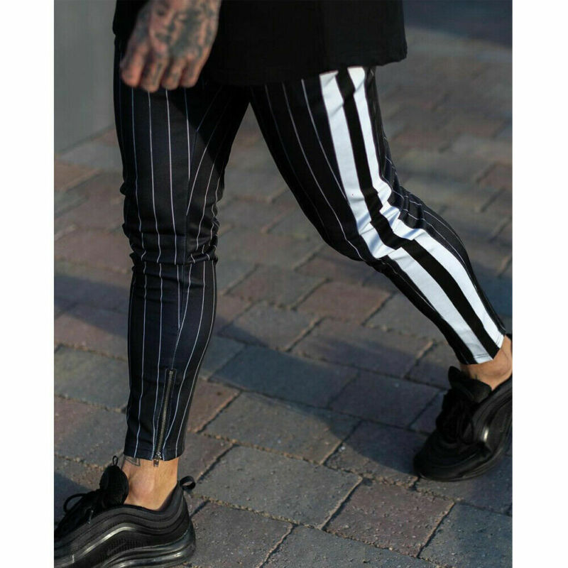 Fashion Men England Style Striped Pants Male New Long Pencil Joggers Pants Casual Trousers Drawstring Side Stripe Slacks 2019