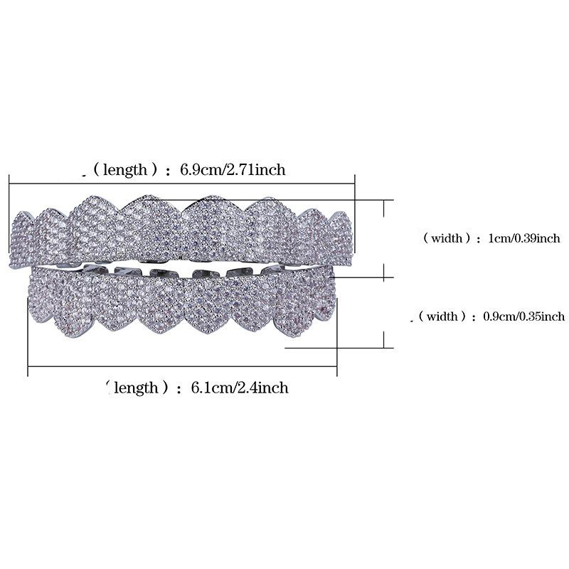 Micro Pave Cubic Zirconia Silver Gold Color Teeth Grills Hiphop Rocker Halloween Iced Out Caps TopBottom Fang Grills Set Bling Te4248044