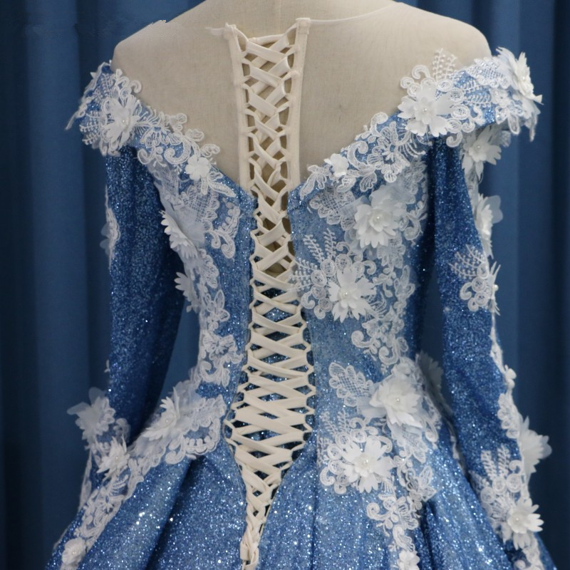 Luxury Lace Beaded High Neck Ball Gown Prom Dresses Spark Glitter Saudi Arabic Light Blue Women Evening Gowns Robe De Soiree