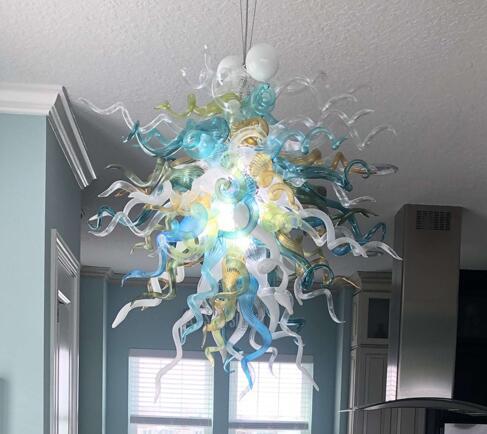 Hotel Villa Nordic Dining Room Hand Blown Glass Chandelier LED Light Source Multi Colored Glass Flower Chandeliers Lighting