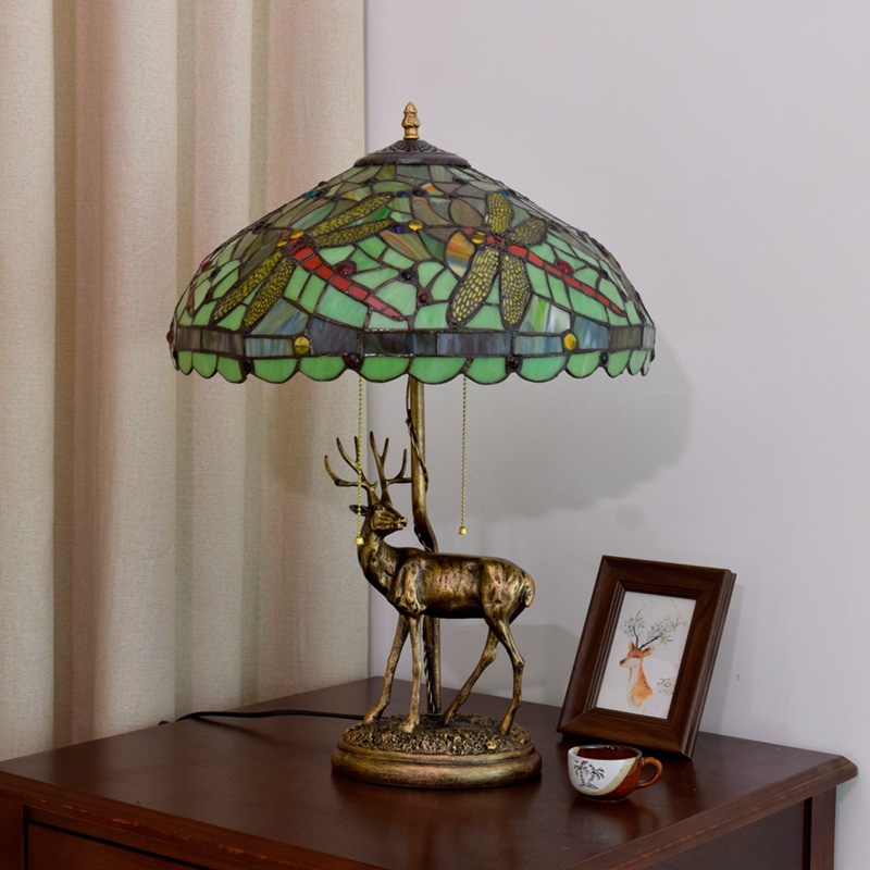 Green Dragonfly Decoration Table Lamp Tiffany Stained Glass Lighting Livingroom Dining Bar