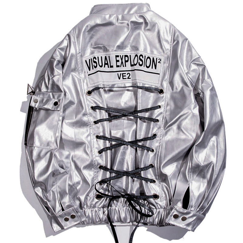 Glossy Silver Hip Hop Jacket Men Autumn Winter Faux Leather Bomber Jacket Men Bandage Leather Windbreaker, Black
Glossy Silver Hip Hop Jacket Men Autumn Winter Faux Leather Bomber Jacket Men Bandage Leather Windbreaker, Black