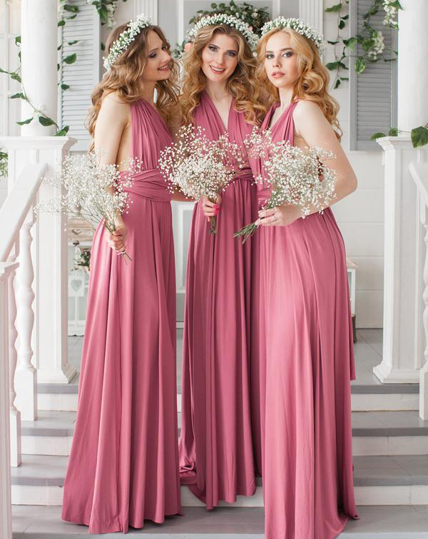 Dusky Pink Bridesmaid Dresses A Line Chiffon Boho Summer Country Garden Formal Wedding Party Guest Maid of Honor Gowns Plus Size Custom Made