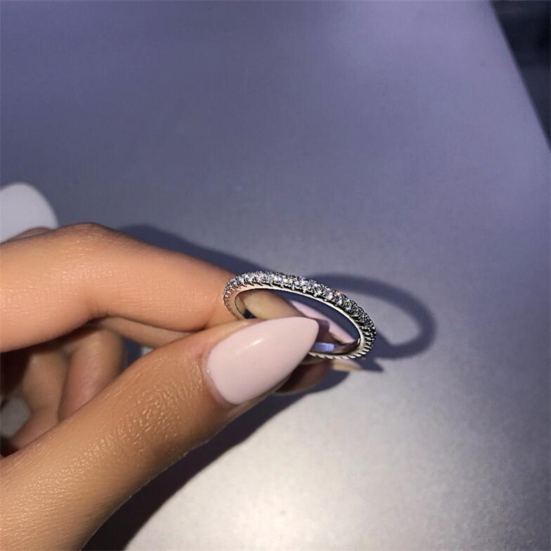 Rulalei Sweet Cute Brand New Simple Fashion Jewelry Sterling Sier Full Pave White Sapphire CZ Dia Gemstone Women Wedding Band Ring