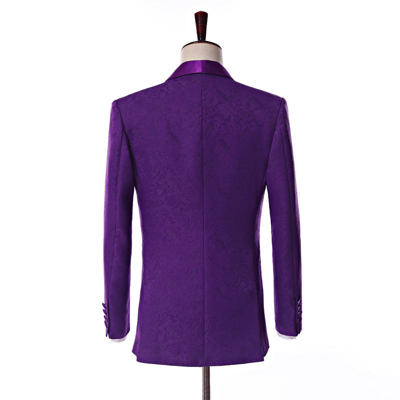Real Picture Side Vent One Button Purple Paisley Groom Tuxedos Shawl Lapel Groomsmen Wedding Men Party Suits (Jacket+Pants+Tie) W9