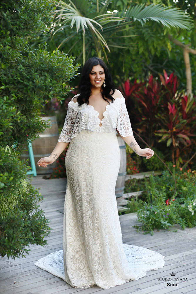 plus size mermaid wedding dresses full lace sheer v neck half sleeve bridal gowns wedding dress vestido de novia