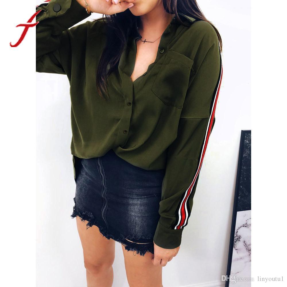 2020 Fashion Office Lady Blouse Women Casual White Shirt Lapel Collar Stripe Long Sleeve Botton Shirt women clothes