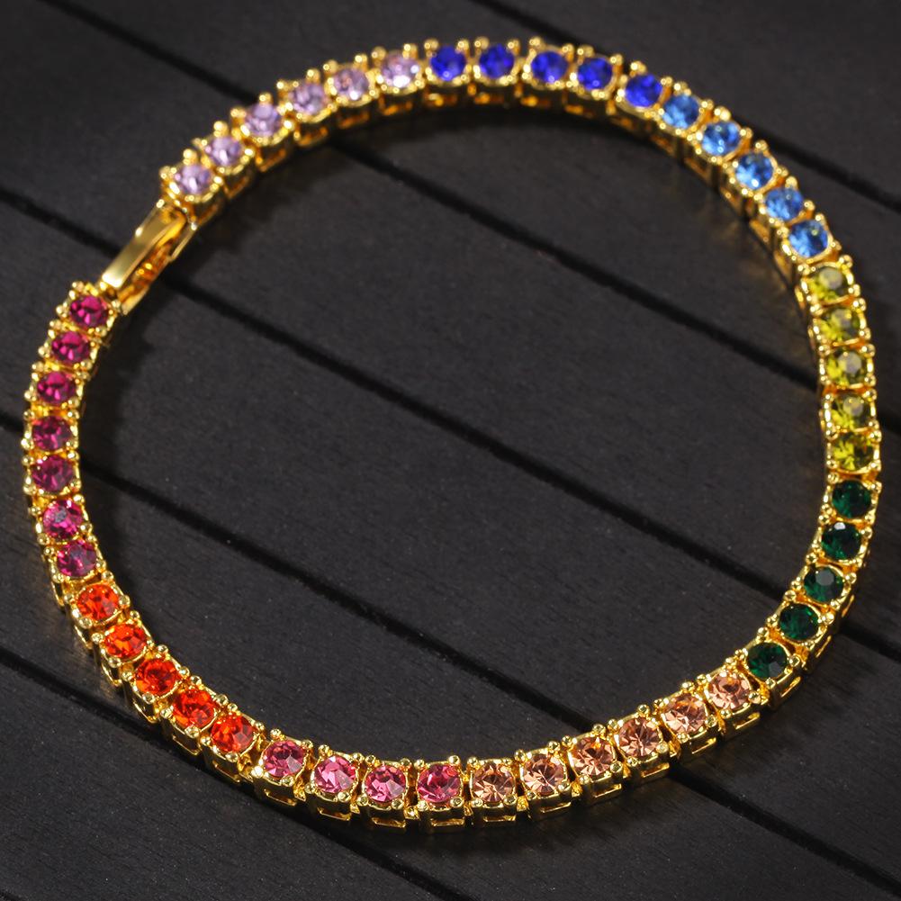 New fashion personalized Gold Bling Colorful Diamond Tennis Chains Bracelets Mens Hiphop Jewelry for Men Women Christmas Gifts for Lovers