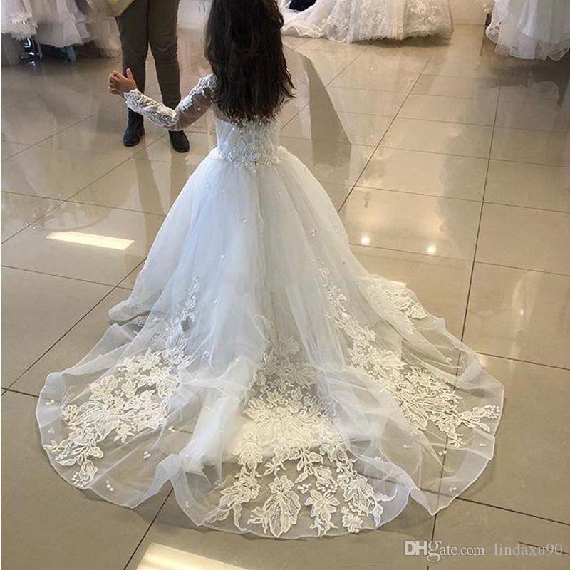 Amazing White A Line Lace Flower Girls Dresses Jewel Neck Long Sleeve Sweep Train Child Communion Dress Tulle Kid Prom Gowns, Silver
Amazing White A Line Lace Flower Girls Dresses Jewel Neck Long Sleeve Sweep Train Child Communion Dress Tulle Kid Prom Gowns, Silver