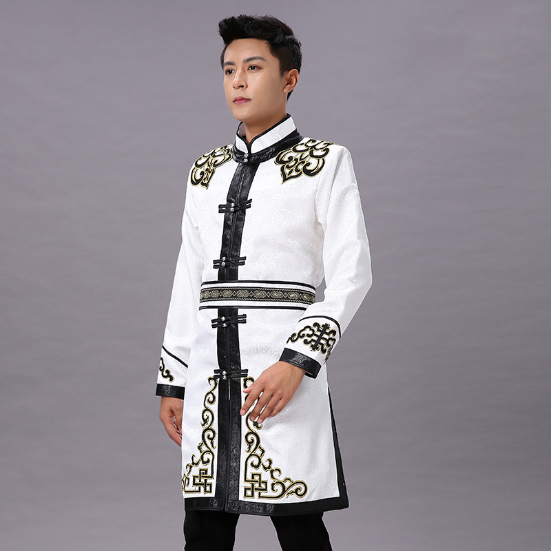 Men's Traditional ethnic clothing male tang suit top mongolian oriental jacket white asia vintage daily life Costume