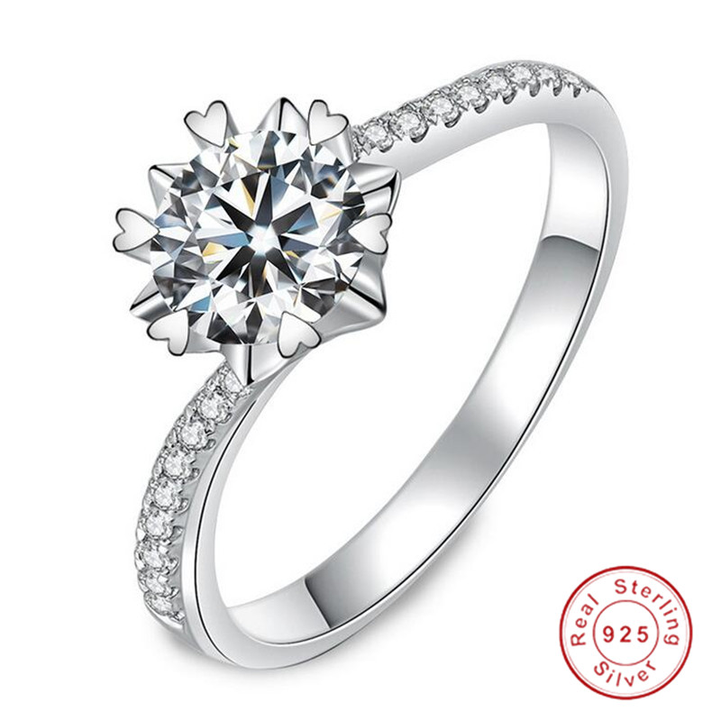 Size 4-10 Luxury Jewelry Real 925 Sterling Silver Round Cut White Topaz CZ Diamond Gemstones Party Women Wedding Engagement Band Ring Gift
