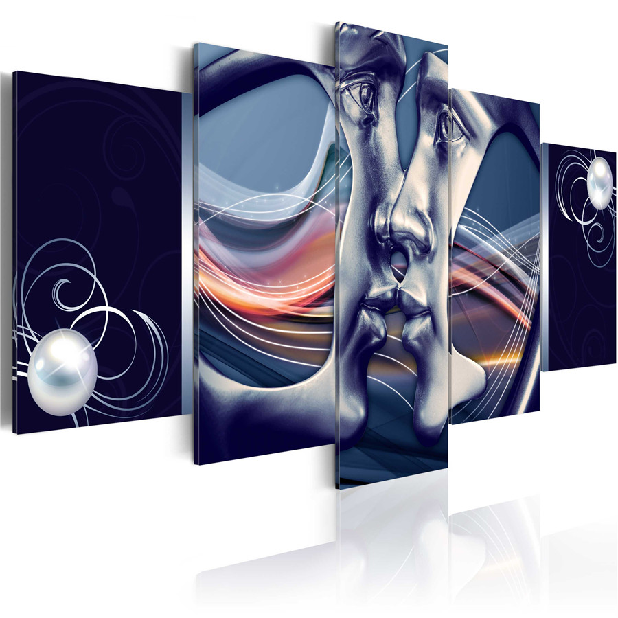 Fashion Wall Art Canvas Painting 5 Pieces Brown Blue Purple Abstract Metal Mask Lover Kiss Modern Home Decoration,Choose Color And Size No F
