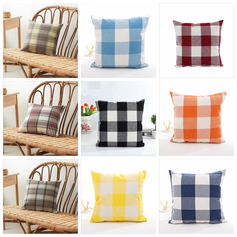 

Plaid Pillow Covers Classic Check Throw Pillow Case Linen Decorative Pillowcase Sofa Couch Cushion Cover Bedding Supplies 14 Designs PPY6327, Mixed colors;random delivery