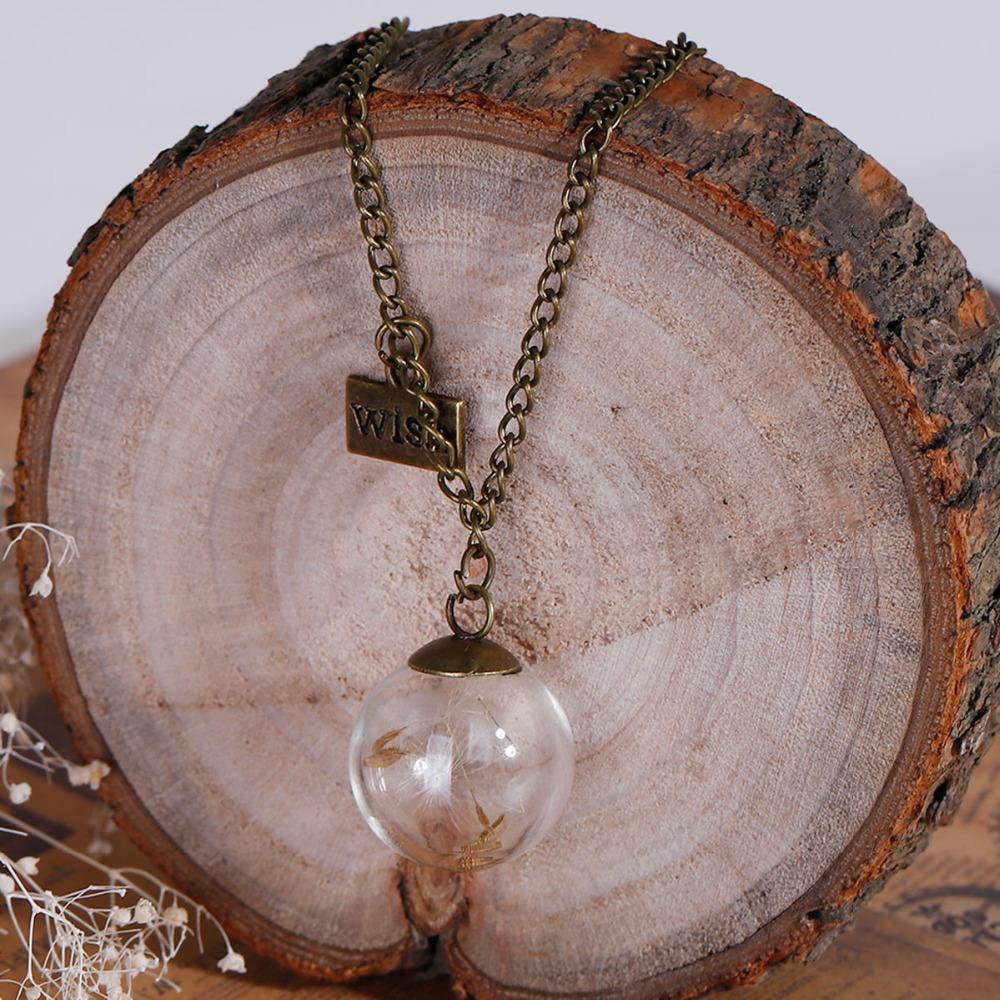 Wholesale-DoreenBeadsh bottle necklace Real Natural Dandelion Seeds Water Drop Bottle Botanical Pendant long Necklace a wish Woman